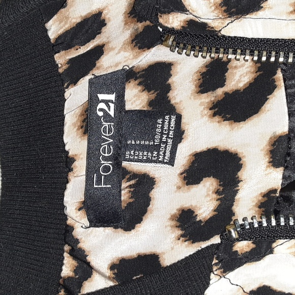 Leopard Lightweight Quilted Bomber Jacket Brown Tan Cream Forever 21 Small - Picture 5 of 6